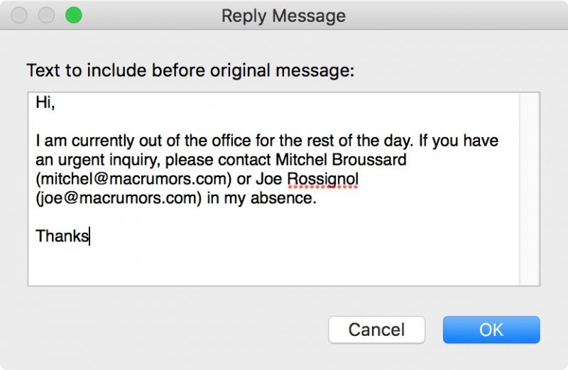 turn off out of office mac mail