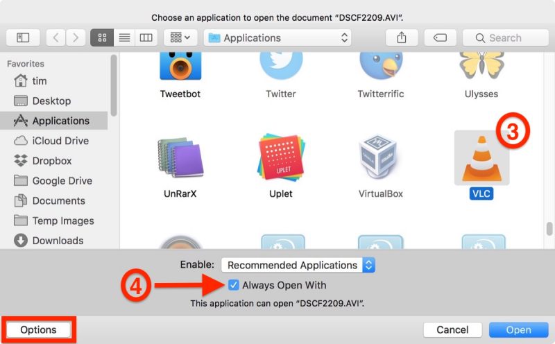 set quicktime as default for opening mac files