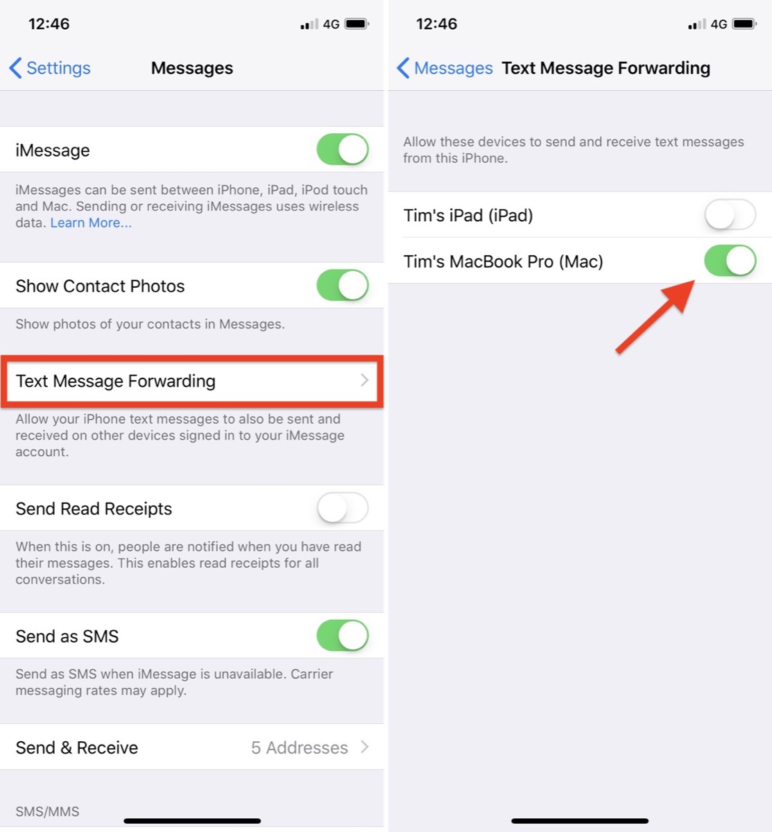 text message forwarding mac