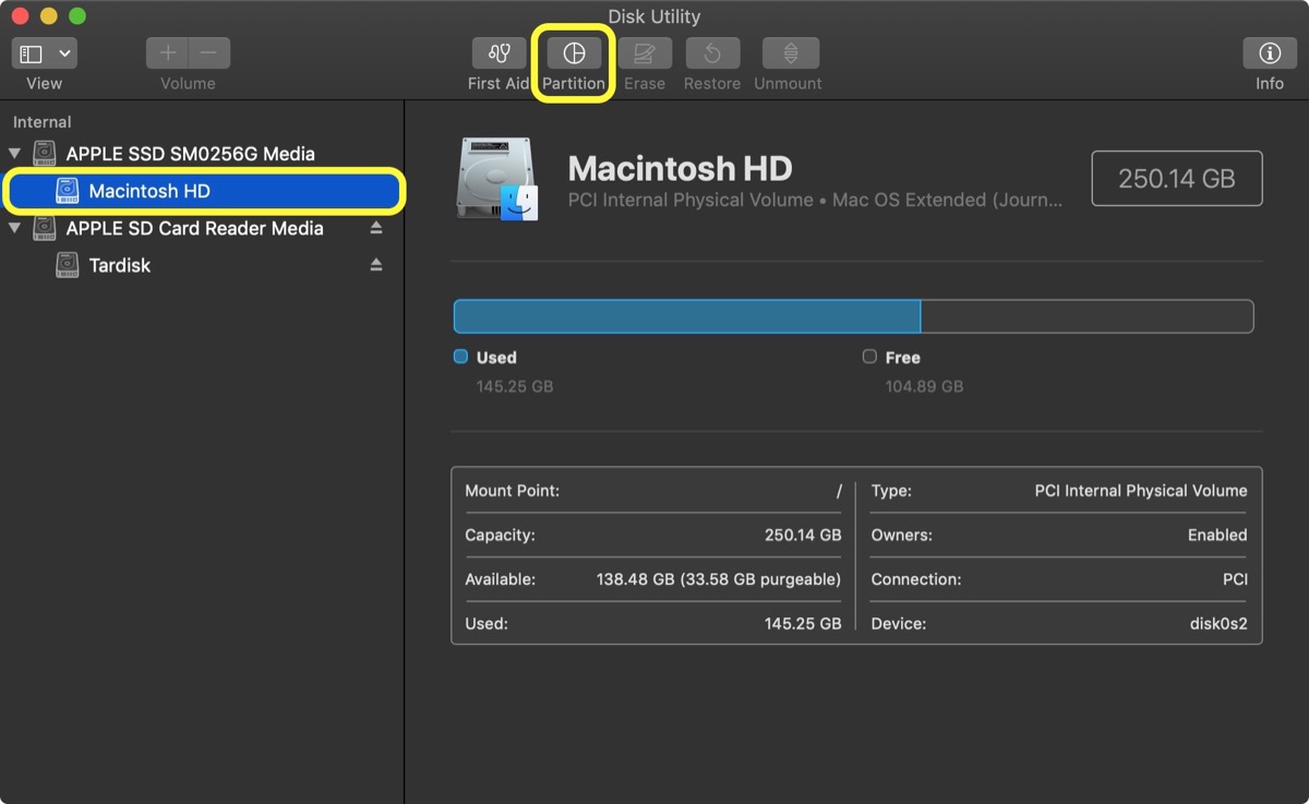 partitioning mac for install mac os sierra