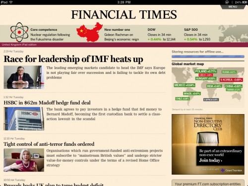 Financial Times Web App on iPad