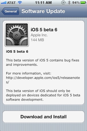 ios 5 beta 6 ota