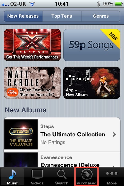 uk itunes ios purchased tab