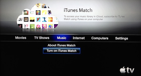 apple tv itunes match menu