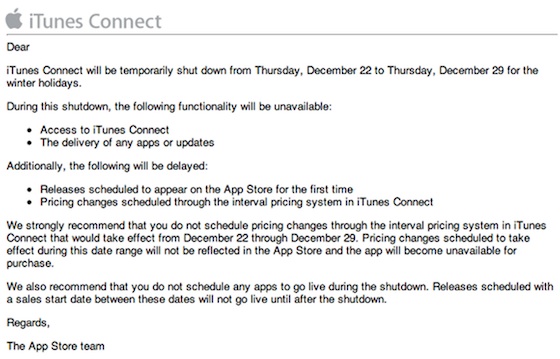 itunes connect 2011 shutdown notice