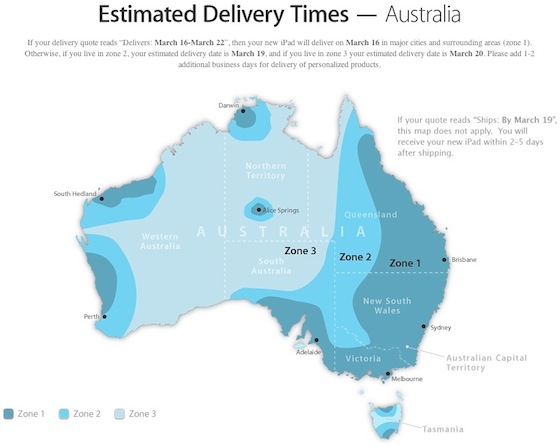 ipad delivery zones australia