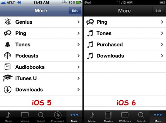 ios 5 ios 6 itunes more