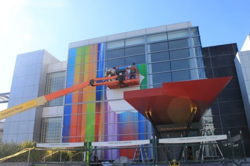 the full apple logo is now up the first iphone was announced a block away at the then brand new moscone west convention center