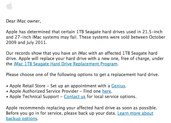 imac seagate drive recall email