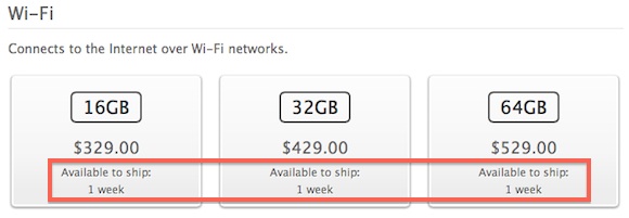 ipad mini shipping one week