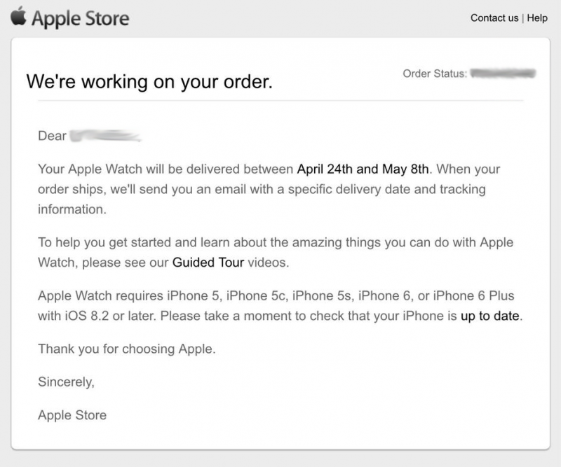 Apple Watch Email Order