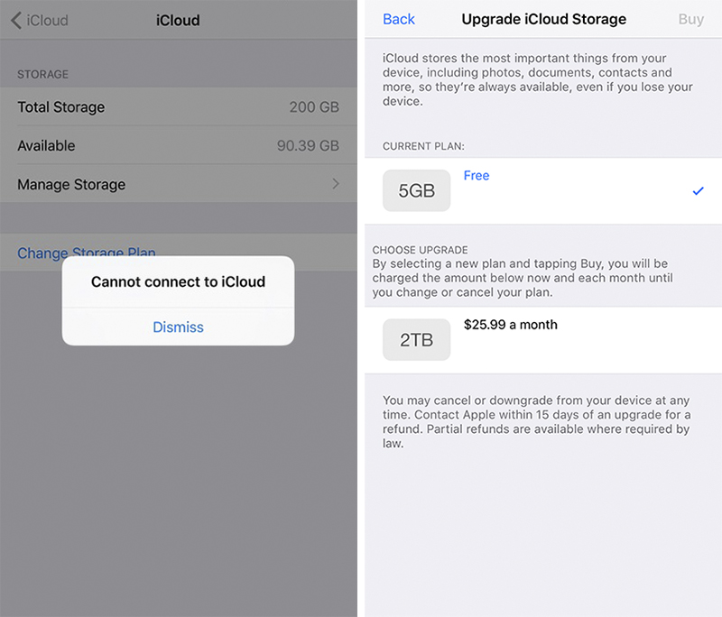 iCloud tiers issue