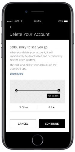 uber delete your account