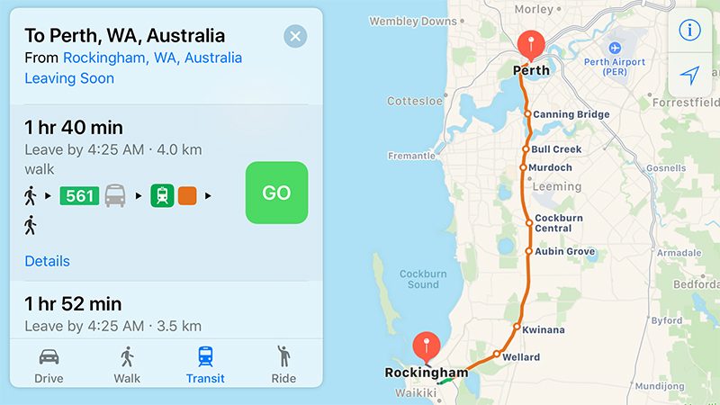 apple maps transit perth