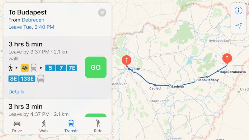 budapest apple maps transit 2