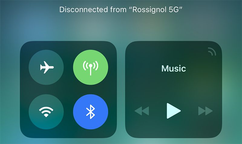 bluetooth wifi control center ios 11