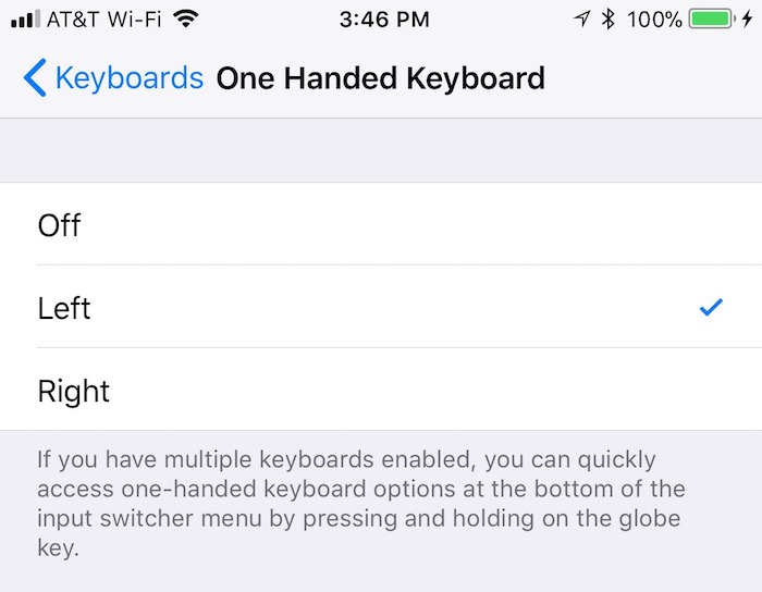 one hand keyboard settings