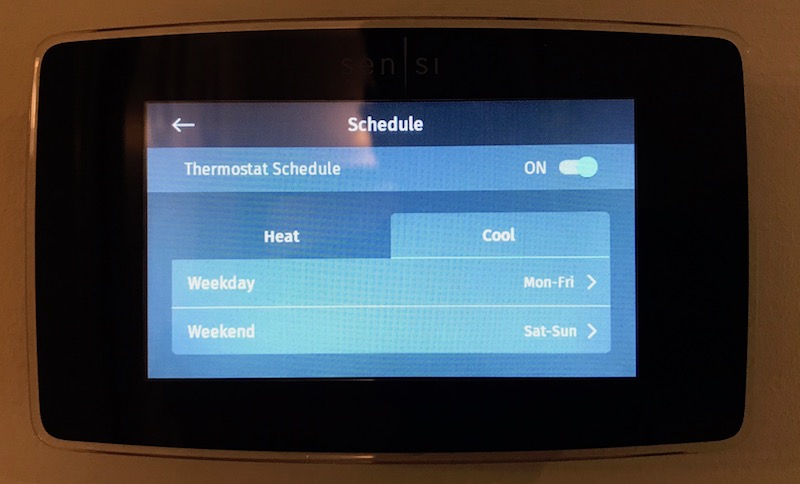 sensi touch schedule screen