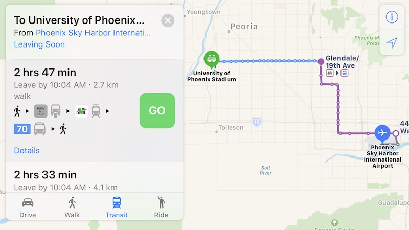 apple maps phoenix transit