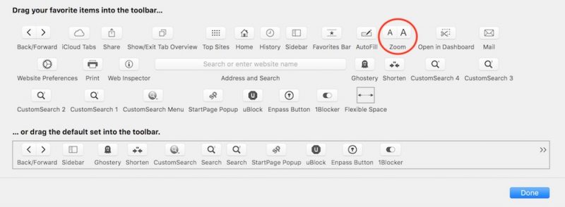 safari zoom buttons