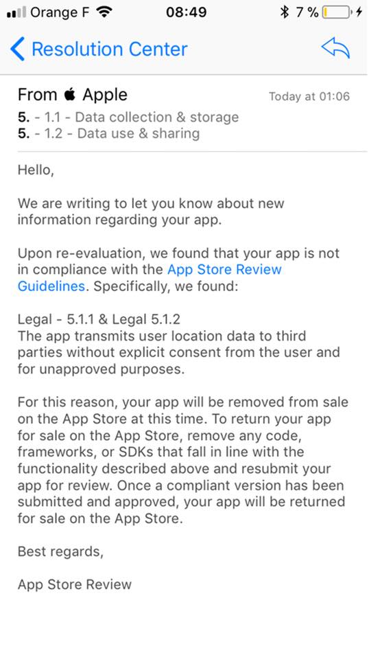 app location sharing crackdown email