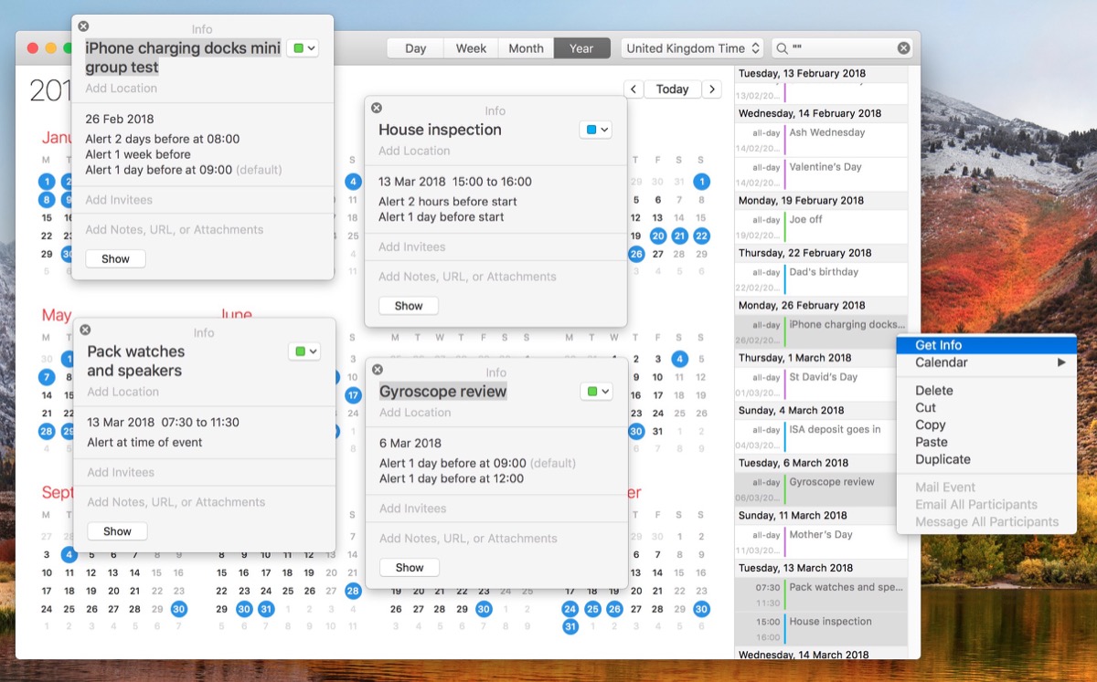 get info list view macos calendar