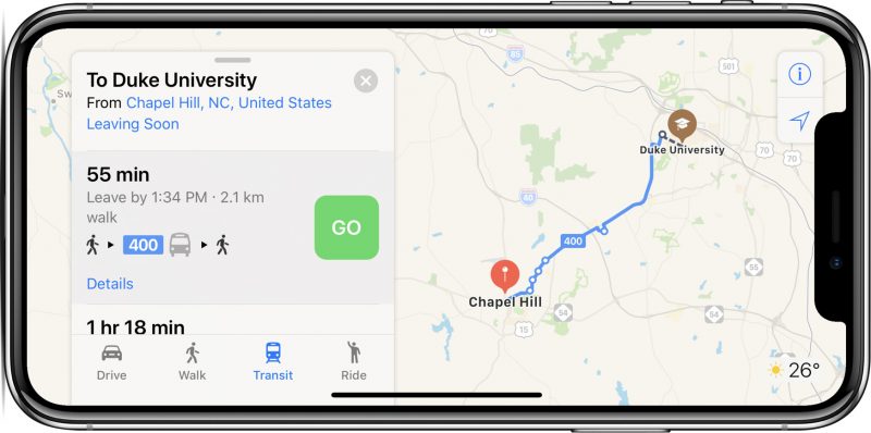 apple maps transit north carolina