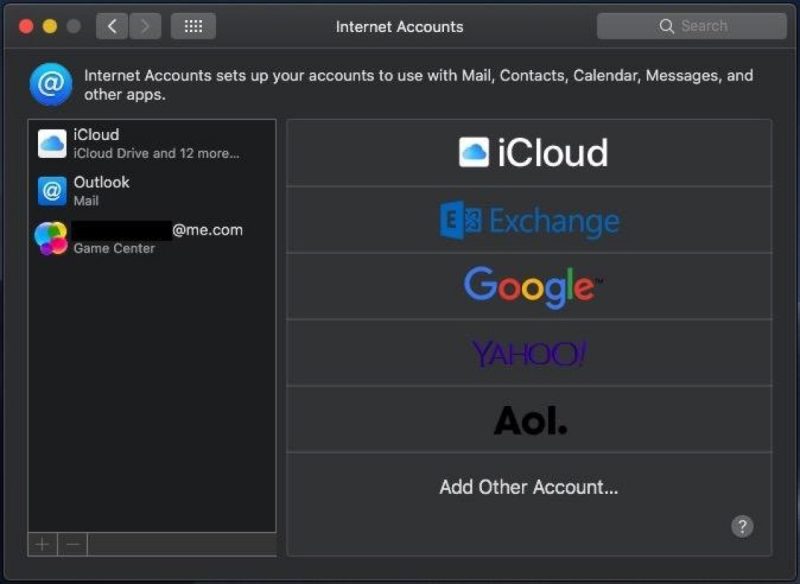 macos Mojave beta 1 internet accounts pane