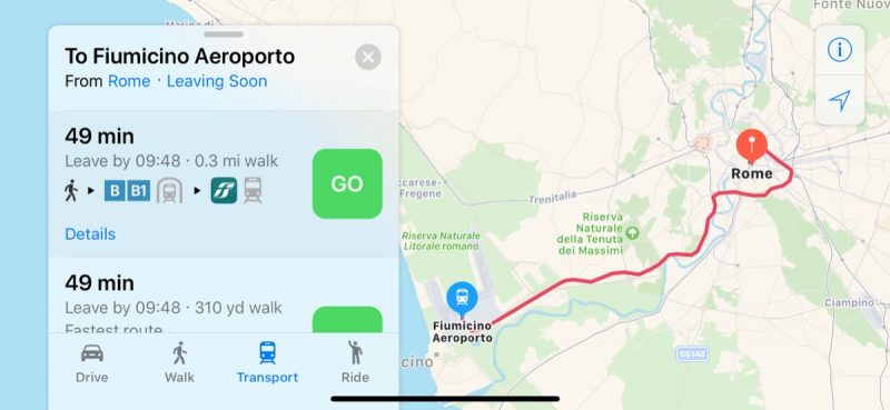 rome apple maps transit