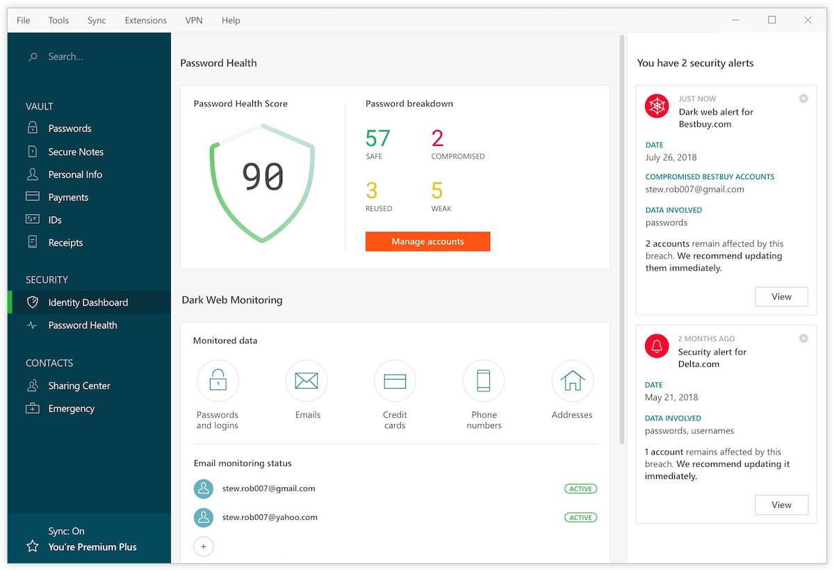 dashlane dashboard