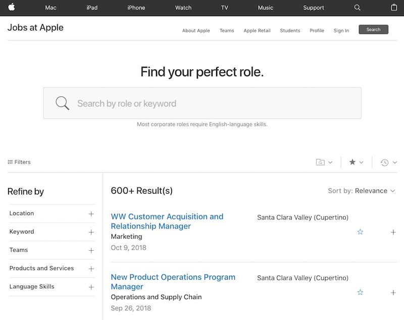 jobs apple search