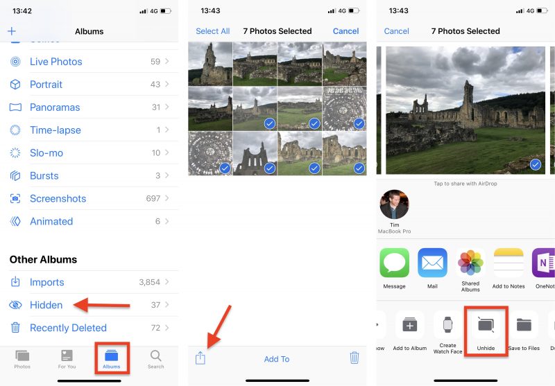 unhide photos ios 12