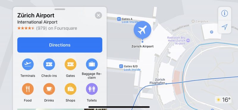 zurich airport apple maps