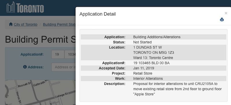 apple eaton centre building permit