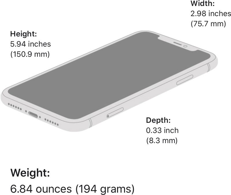 iphone 11 width and height in cm