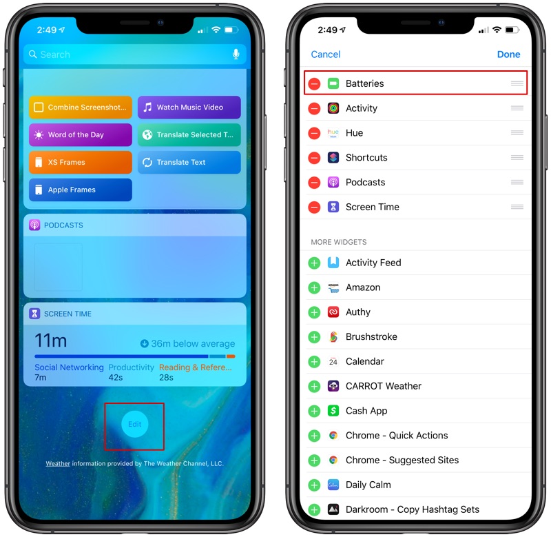turning on widgets in the Notification Center
