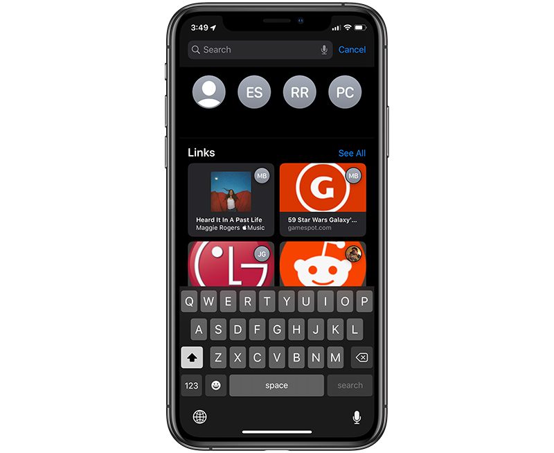iOS 13 Messages Search