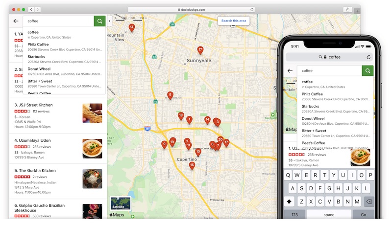 duckduckgo apple maps local autocomplete