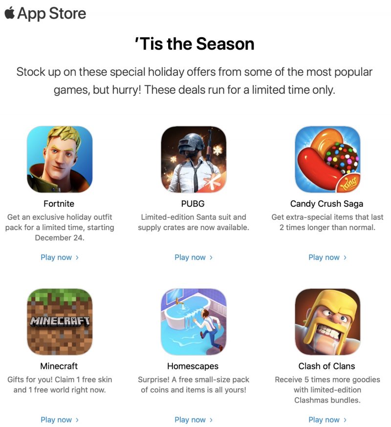 Apple Promotes Holiday Bonuses in Games like Fortnite and Minecraft