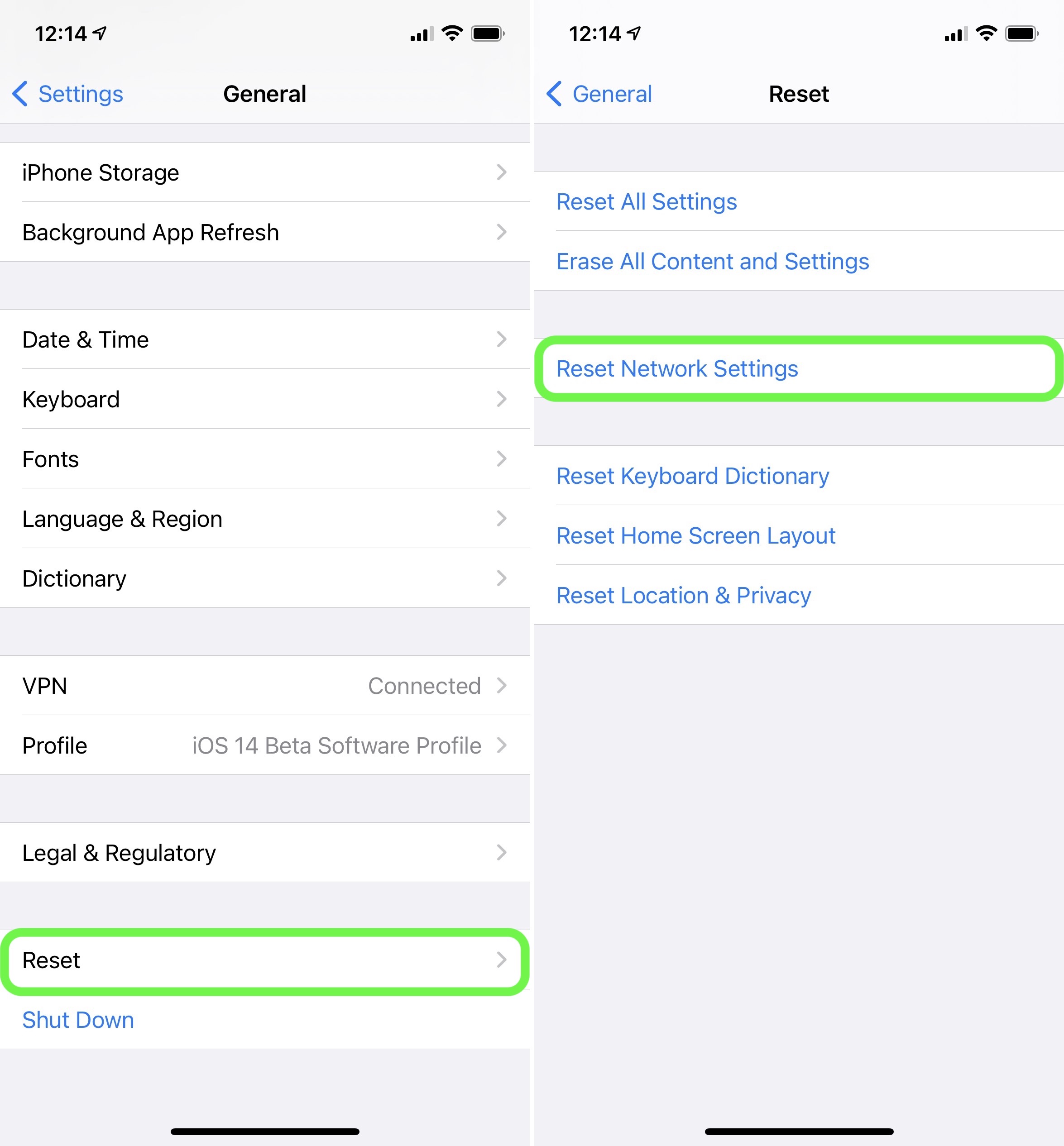 erase network settings