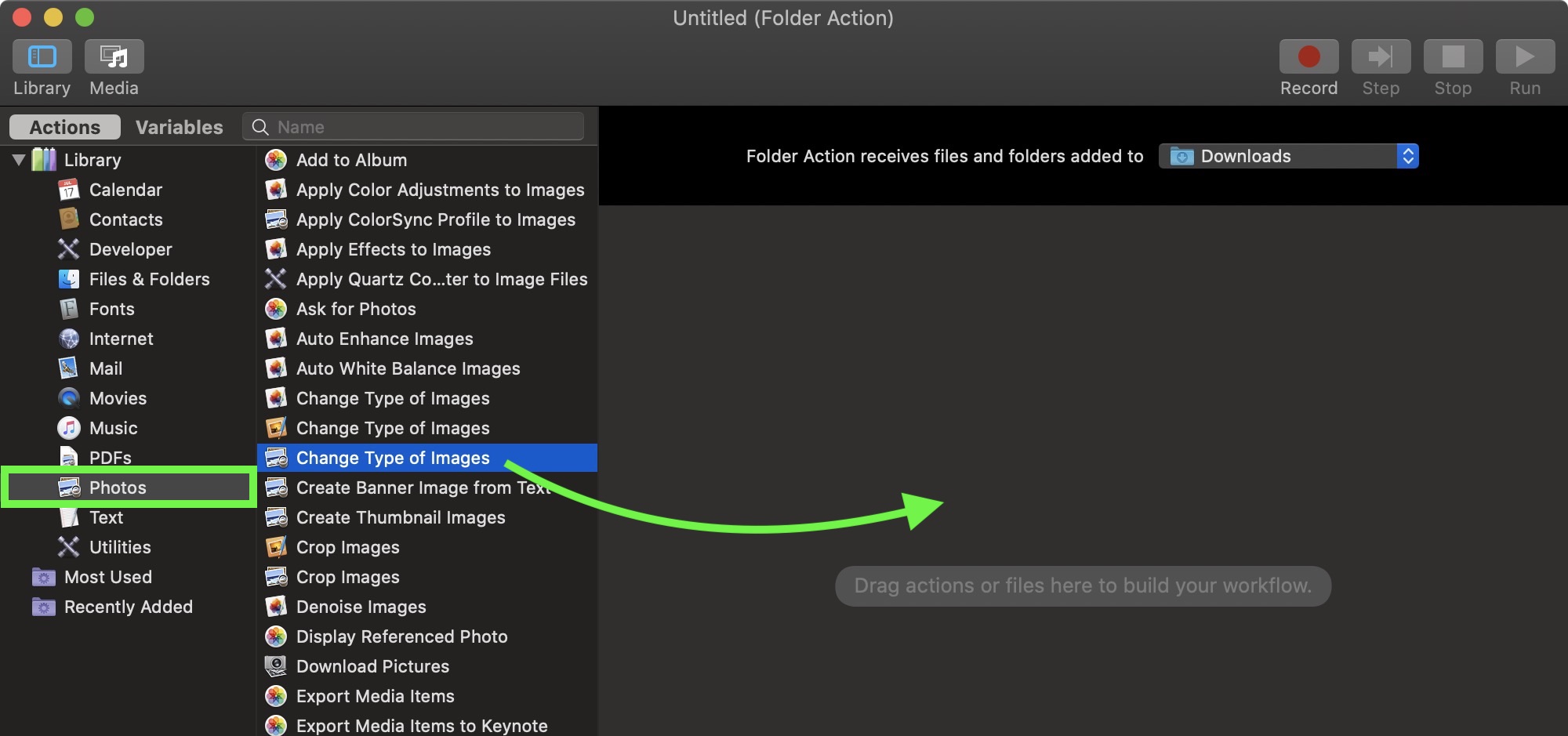 change type of images action automator - نحوه ایجاد یک پوشه تبدیل تصویر در macOS