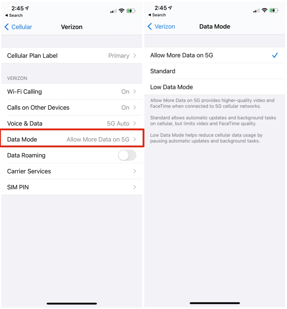 Iphone 12 5g Settings How To Save Data And Battery Macrumors