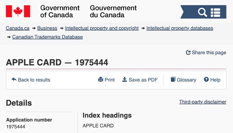 apple card trademark canada