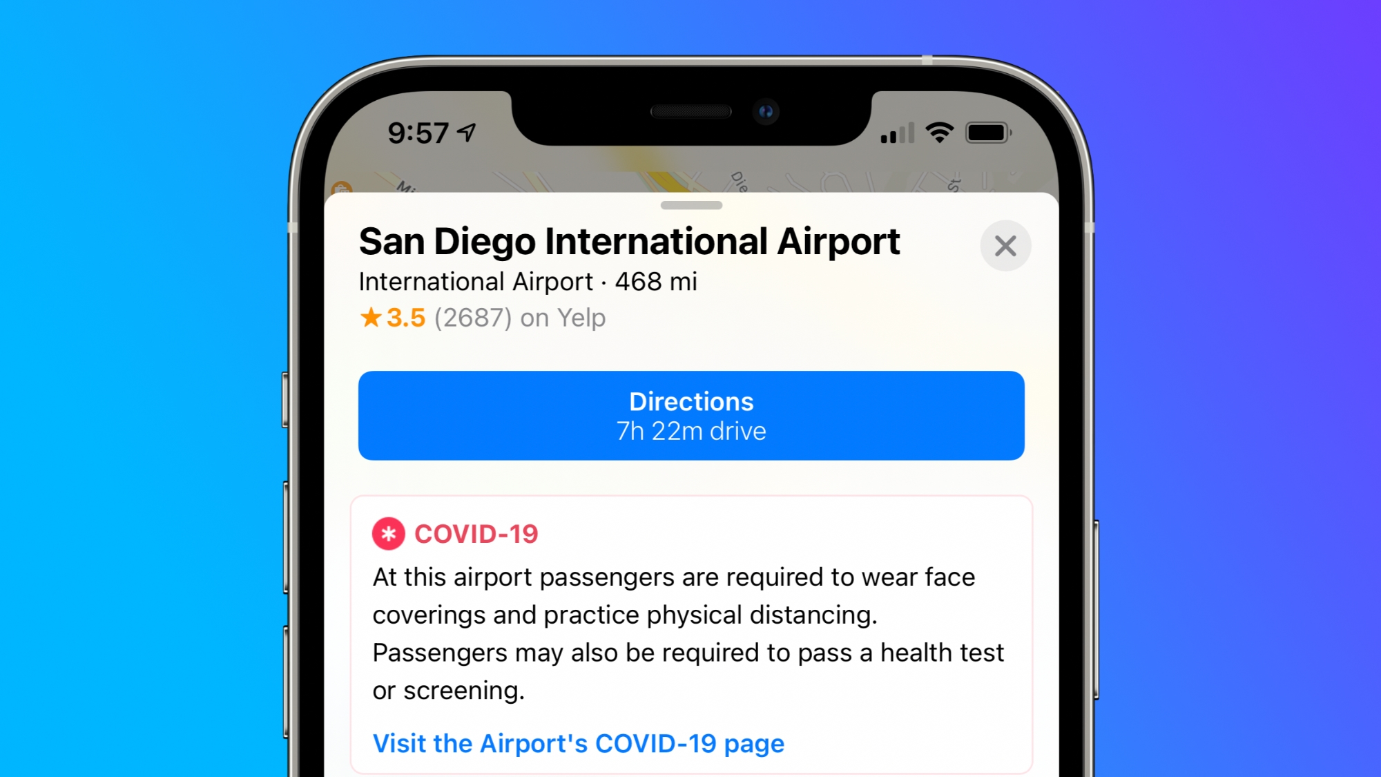 apple maps covid airport info