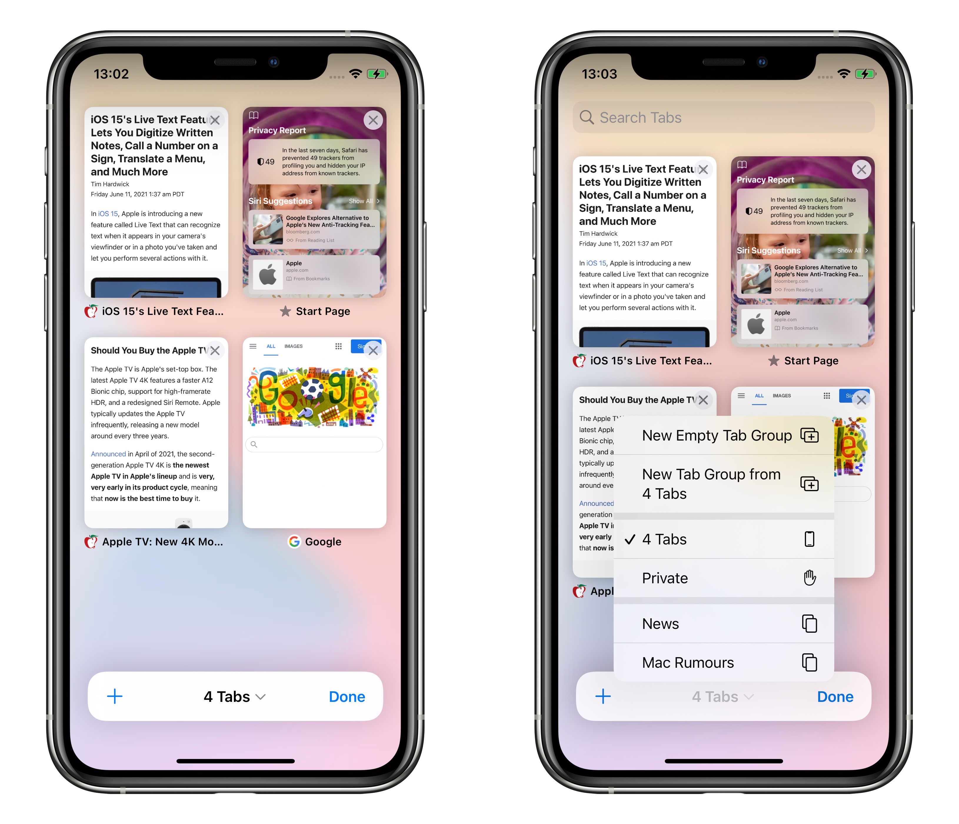 Ответы по фото которые есть iOS 15: Check Out Safari's New Tab Bar, Tab Groups, and Tab Switcher MacRumors F