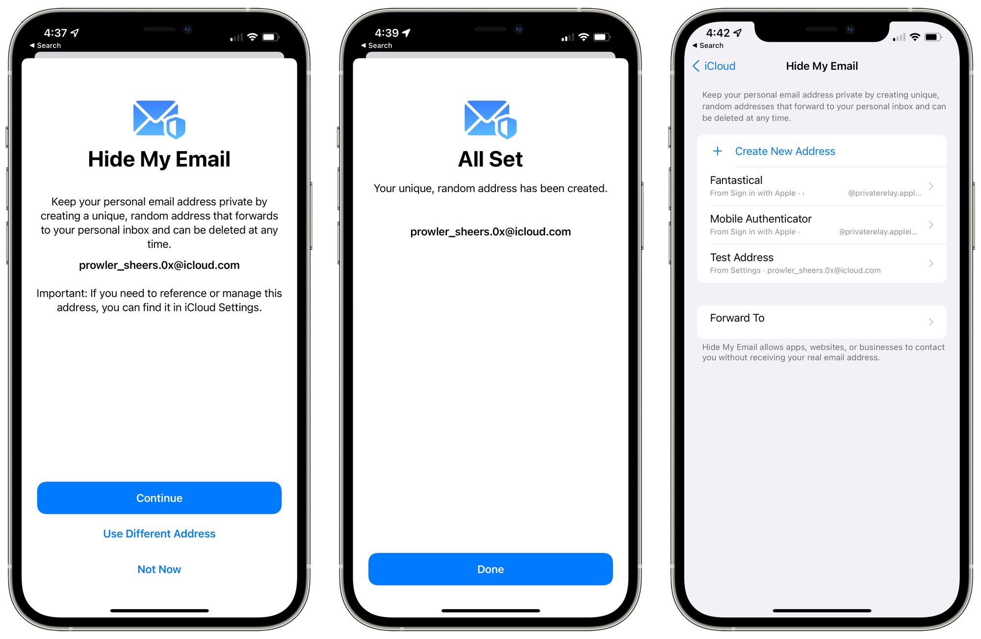 hide my email demonstration ios 15