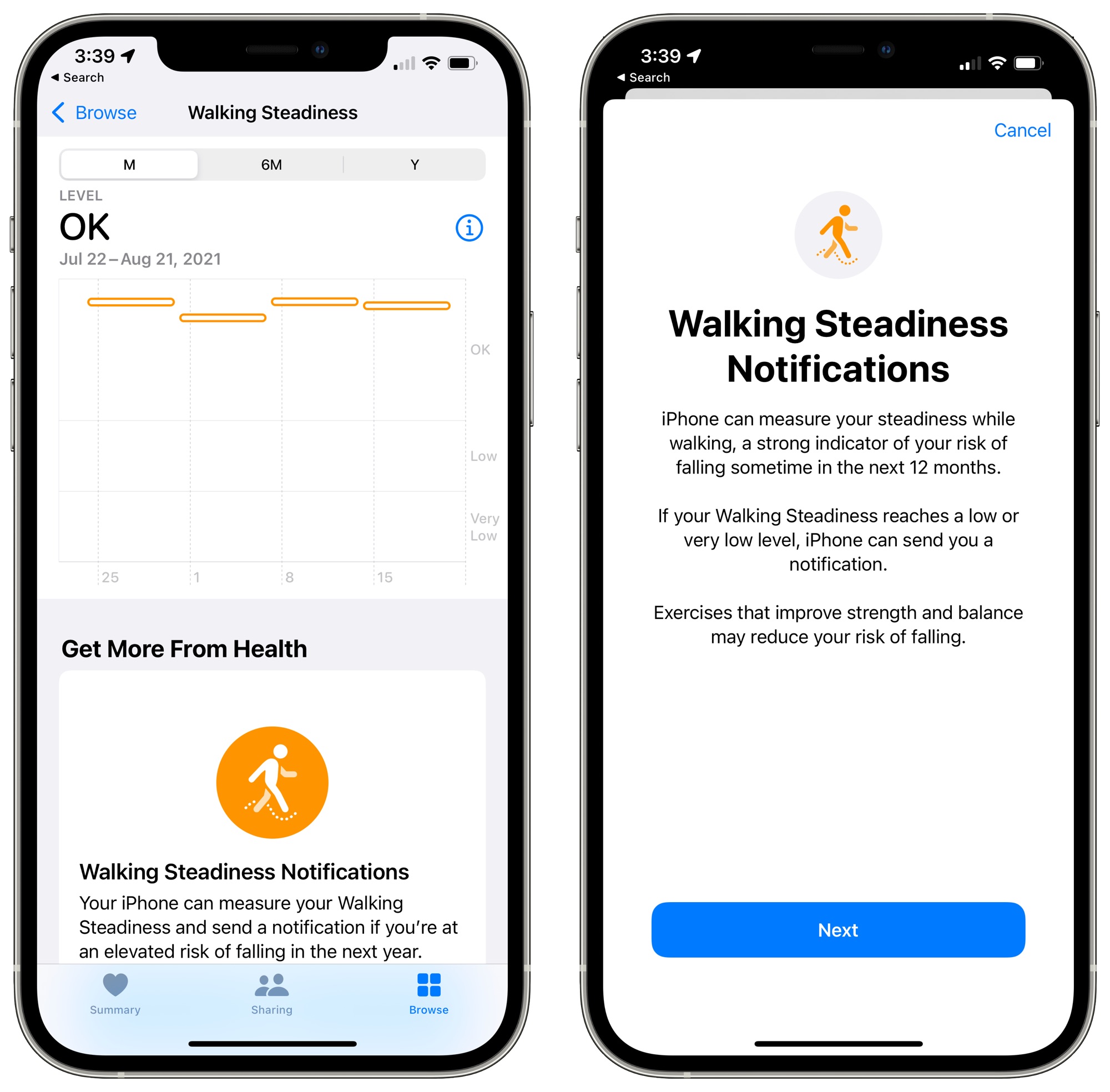 ios 15 walking steadiness health app