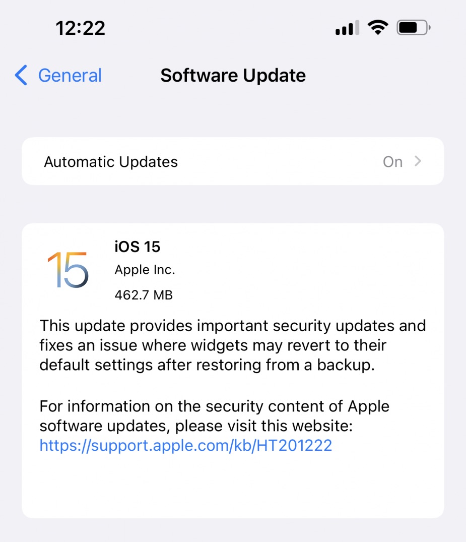 apple ios 15 security update