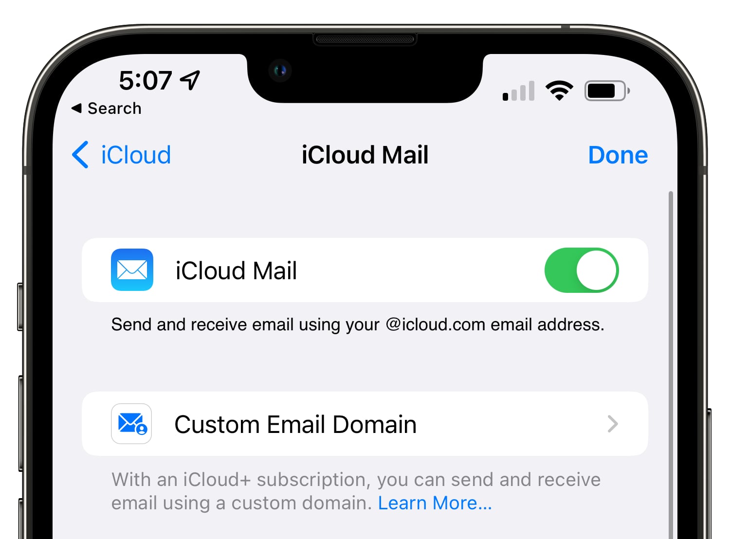 custom email domain mail ios 15 4