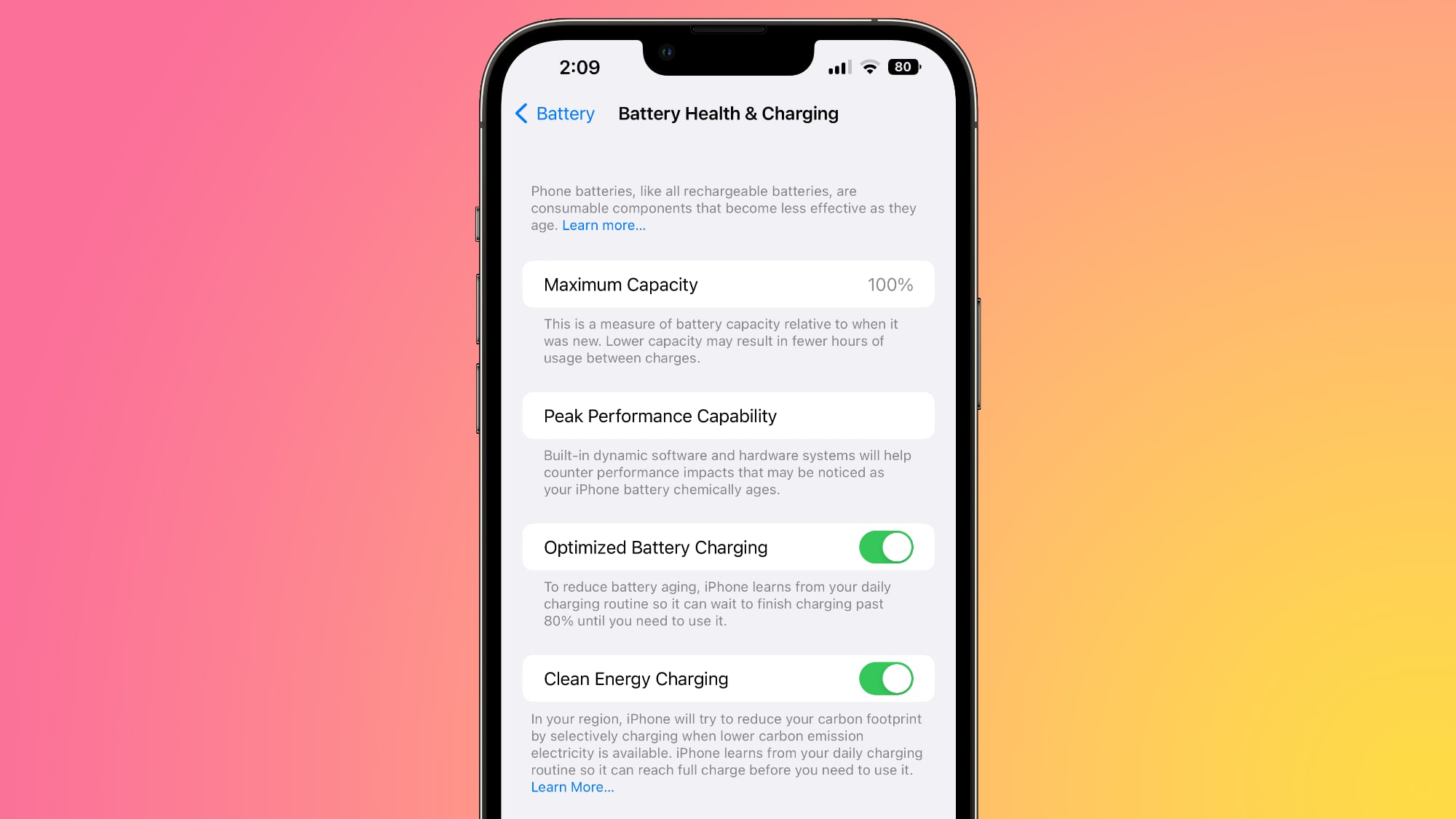 clean energy charging ios 16 1